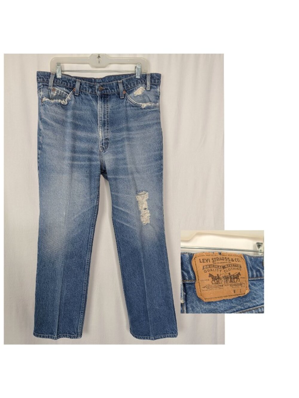 Vintage 90s Levi's 517 Straight Jeans Orange Tab 38x29 Blue Distressed